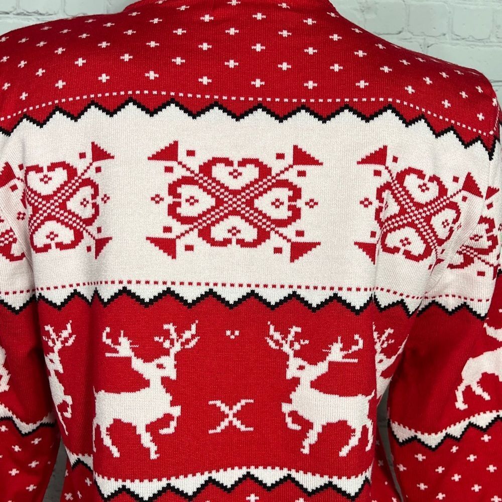 Abollria Red Turtleneck Fair Isle Holiday Reindeer Sweater Knit Size L - Picture 7 of 10